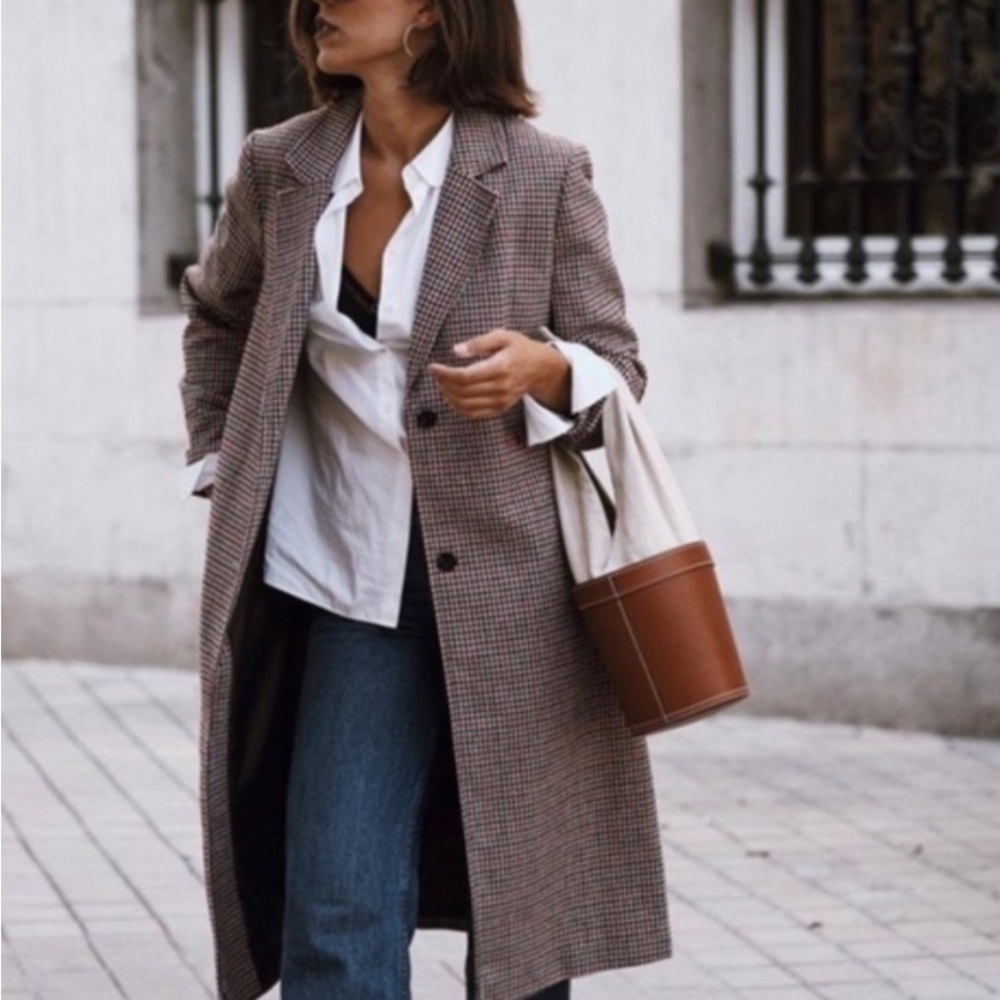 STAUD Leather & Linen Bucket Bag | Brown | NWT | $330 Retail